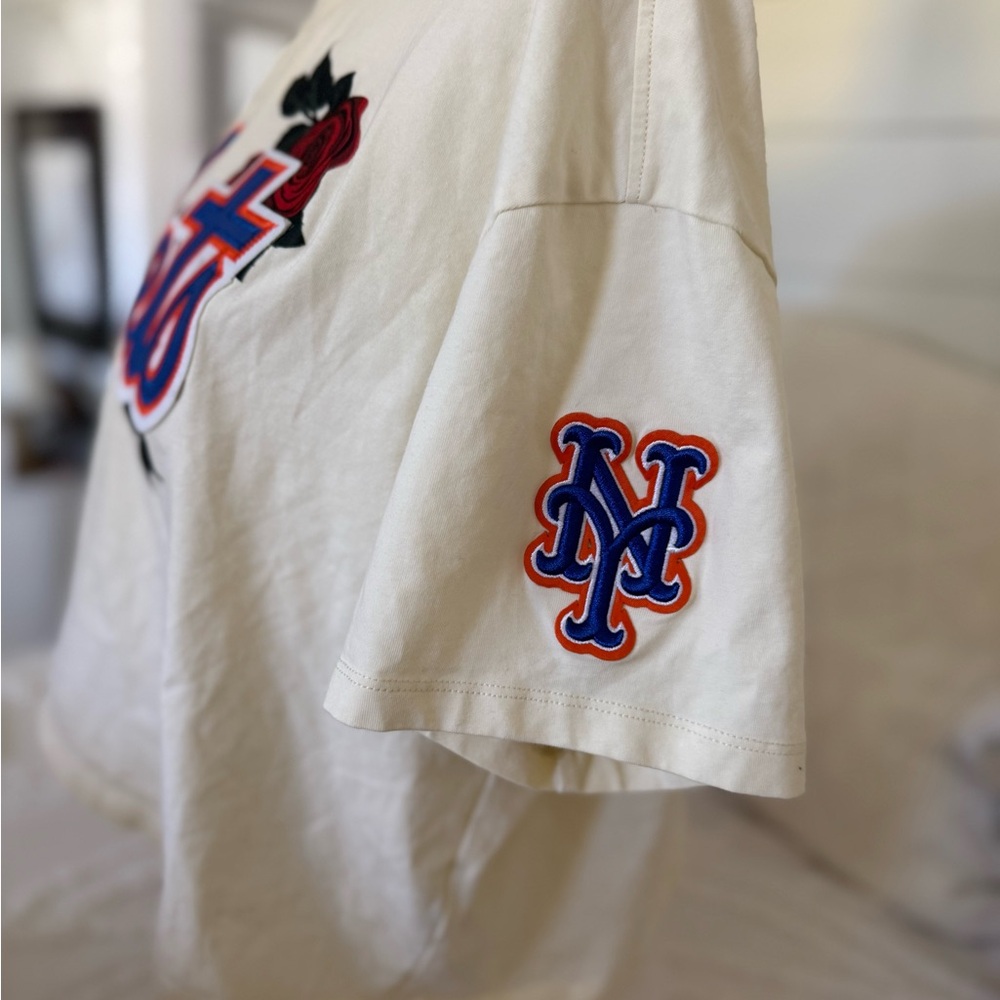 Mets Floral Logo Cotton Short Sleeve Tee - Cream/Blue/Orange - Picture 8 of 11